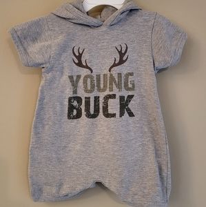 "Young Buck" grey hooded short romper